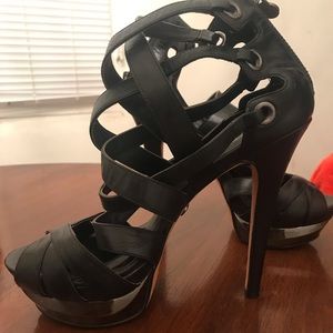 Velvet Angels Stiller’s leather chrome heels